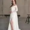 Robe de Mariée Grande Taille en mousseline légère avec fente avant