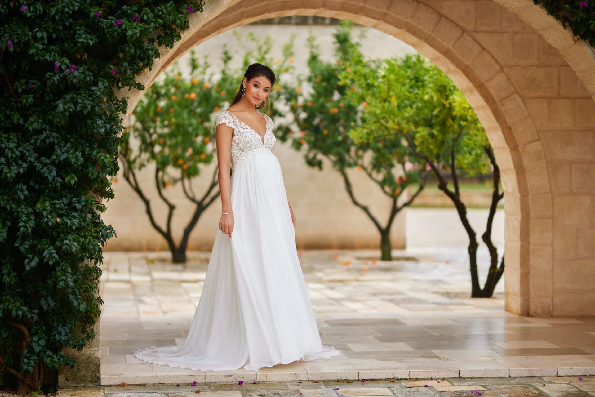 Robe de mariée champêtre, taille haute façon empire parfaite pour femme enceinte