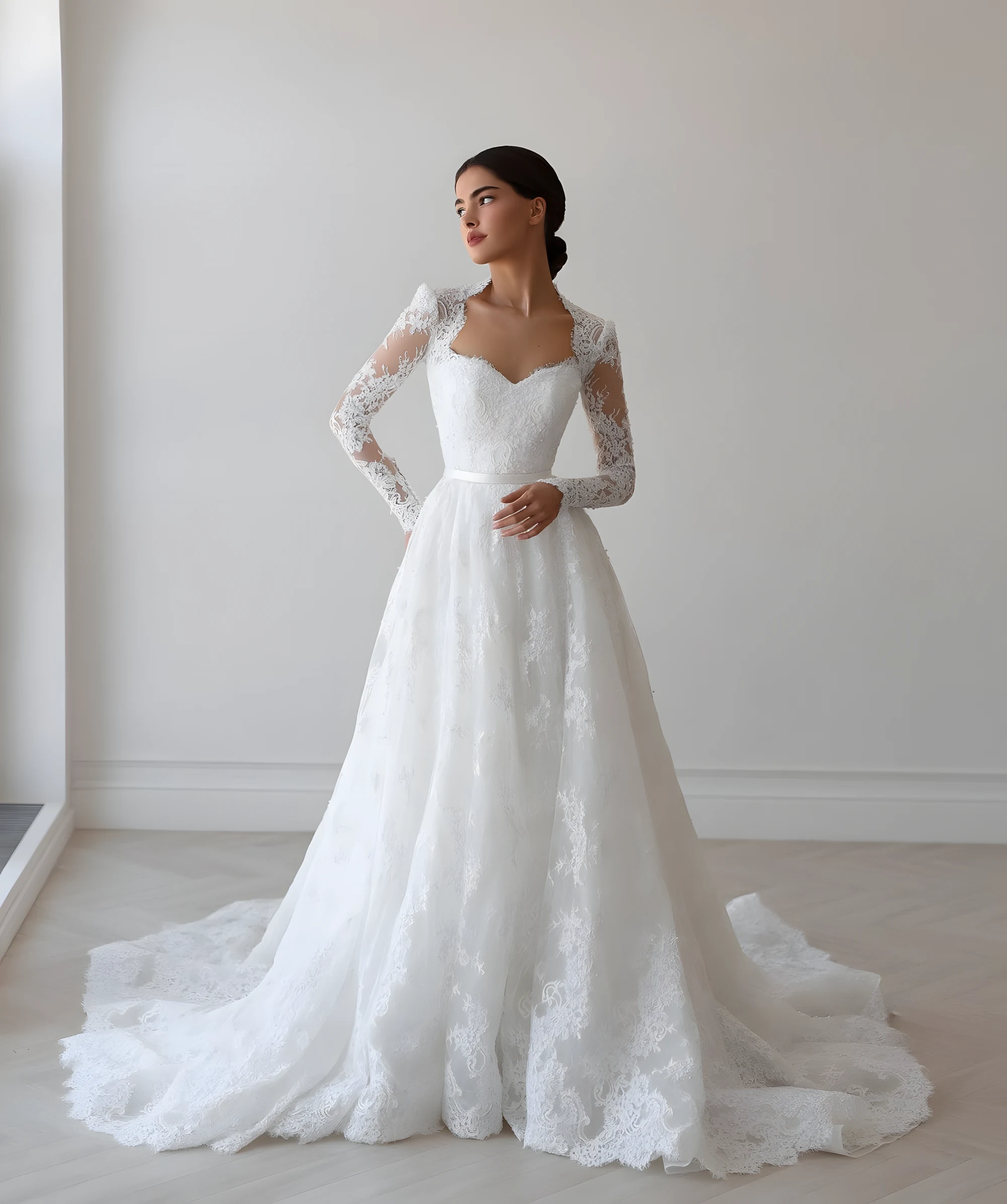 Robe de mariée avec dentelle silhouette en A