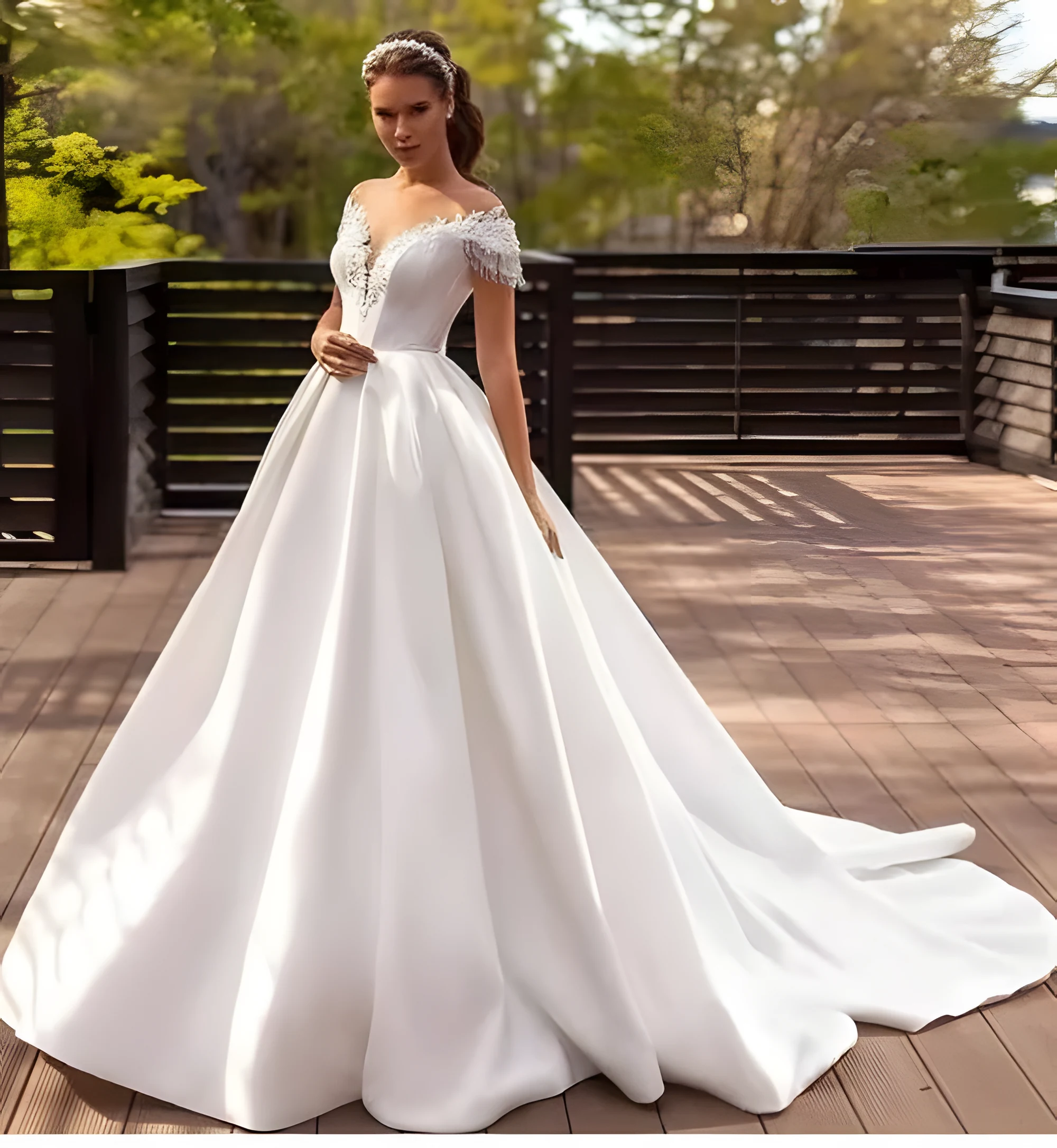 Robe de mariée dos nu style princesse romantique avec col en V