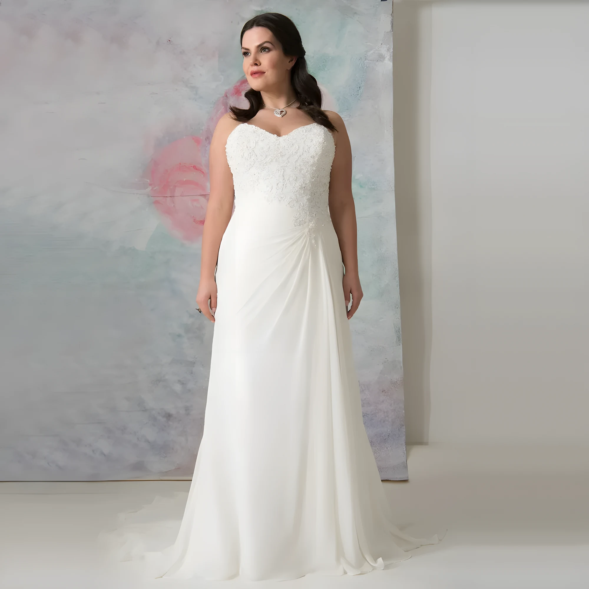 Robe de Mariée grande taille sans manches et col petit cœur
