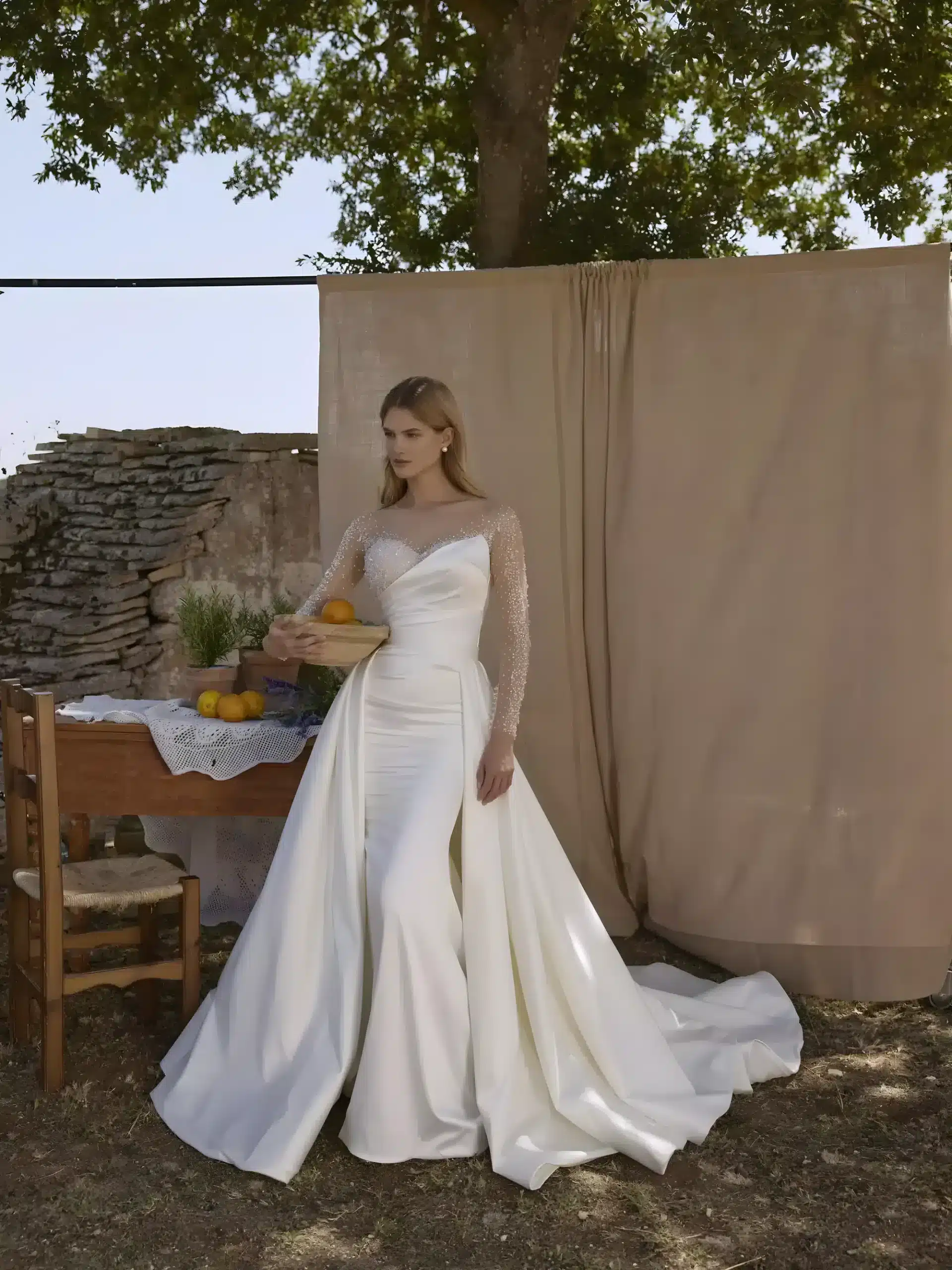Robe de Mariée Manches Longues illusion avec jupe amovible