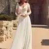 Robe de Mariée manches longues en dentelle et jupe en mousseline