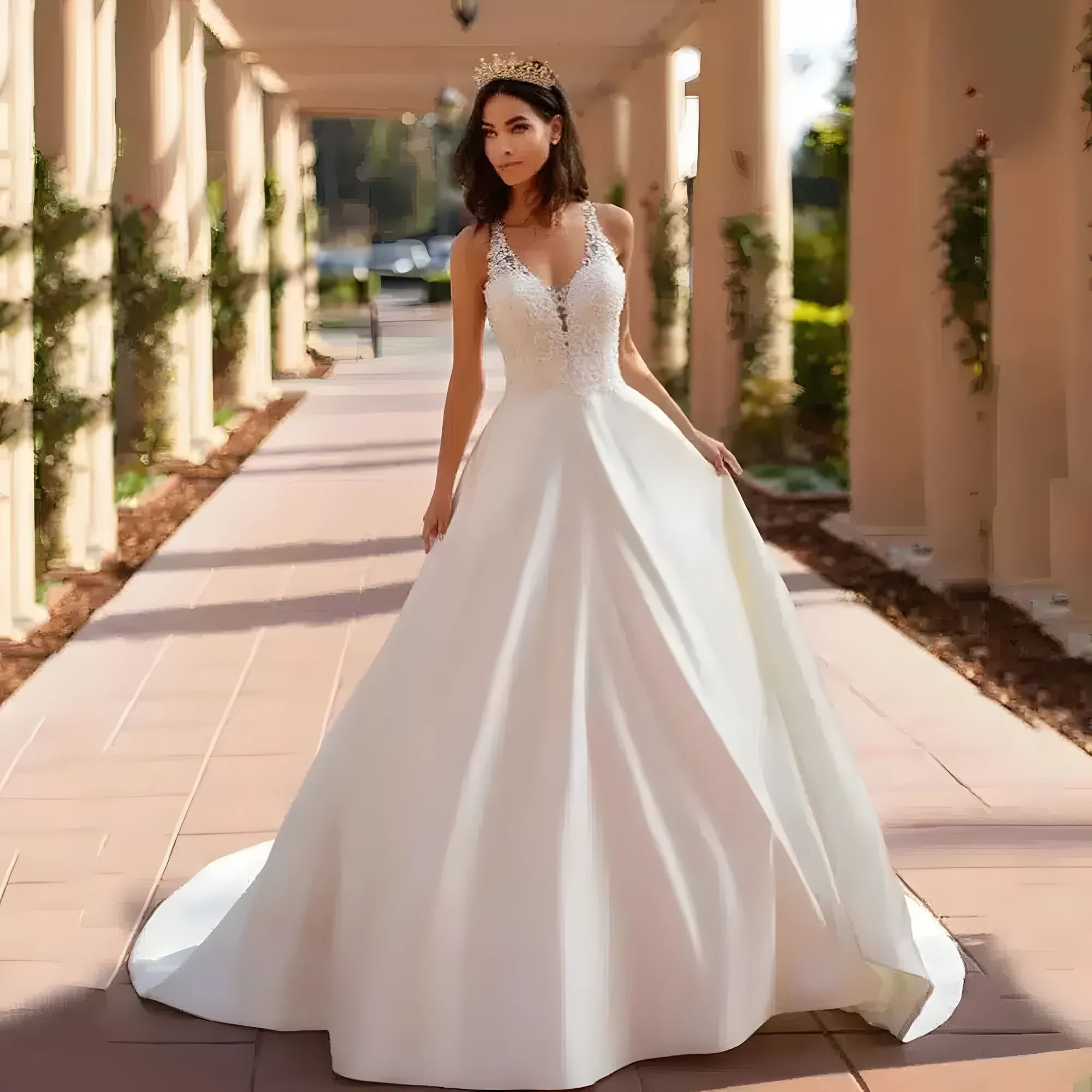 Robe de Mariée allure romantique avec jupe satin et haut en dentelle fine
