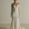 Robe de mariage avec coupe sirène, col cœur, manches longues dentelle