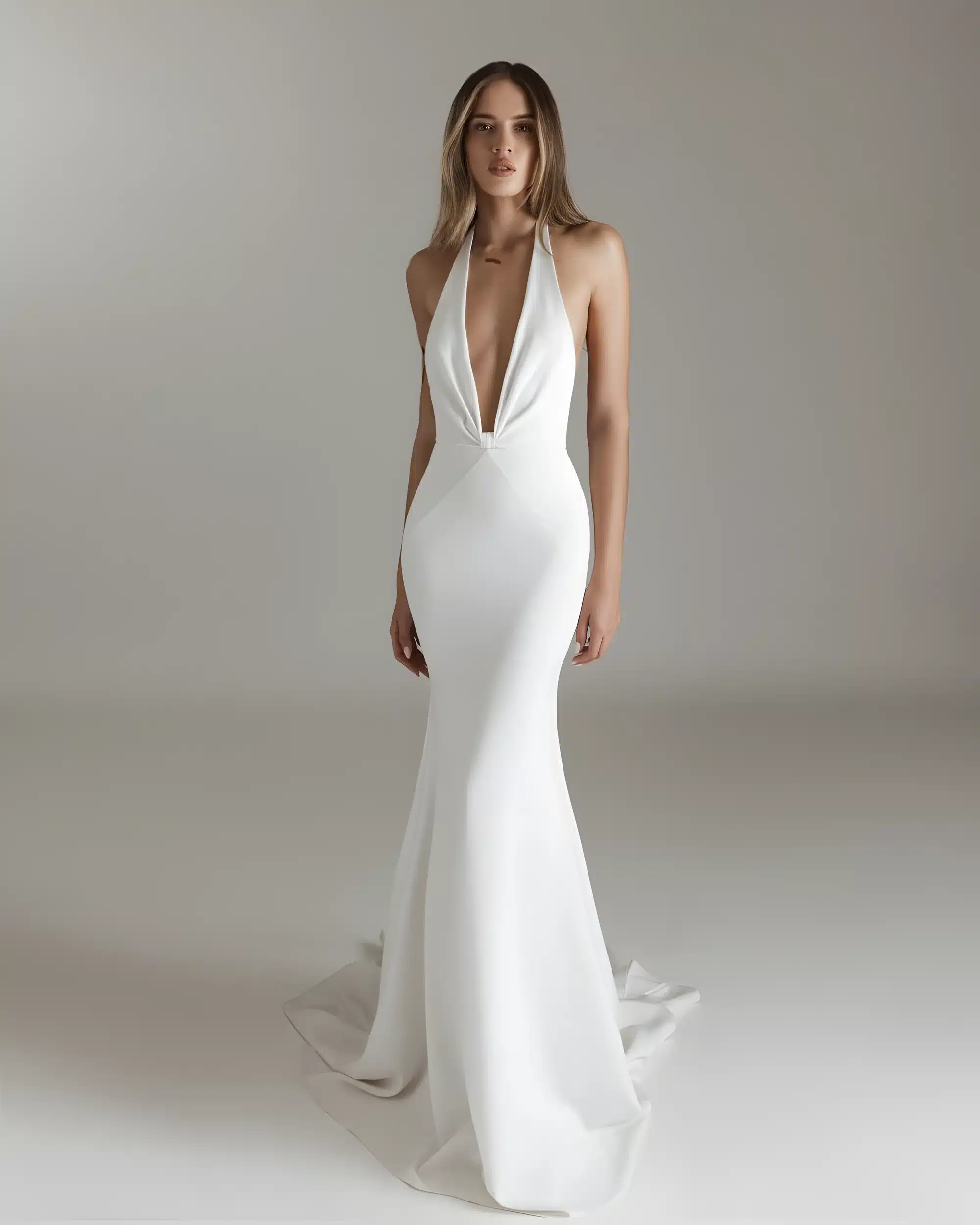 Robe de mariée sirène en satin avec attache cou