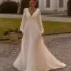 Robe de mariée vintage en mousseline avec manches longues