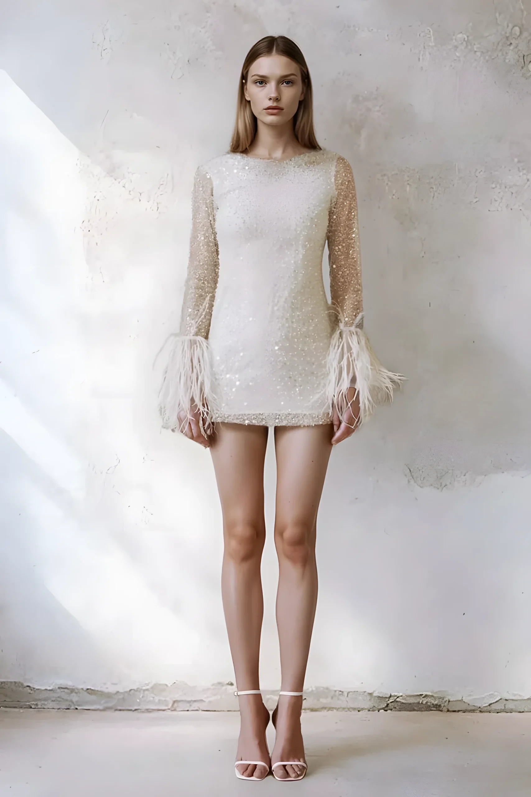 Robe de Mariée Mariage Civil courte en sequins