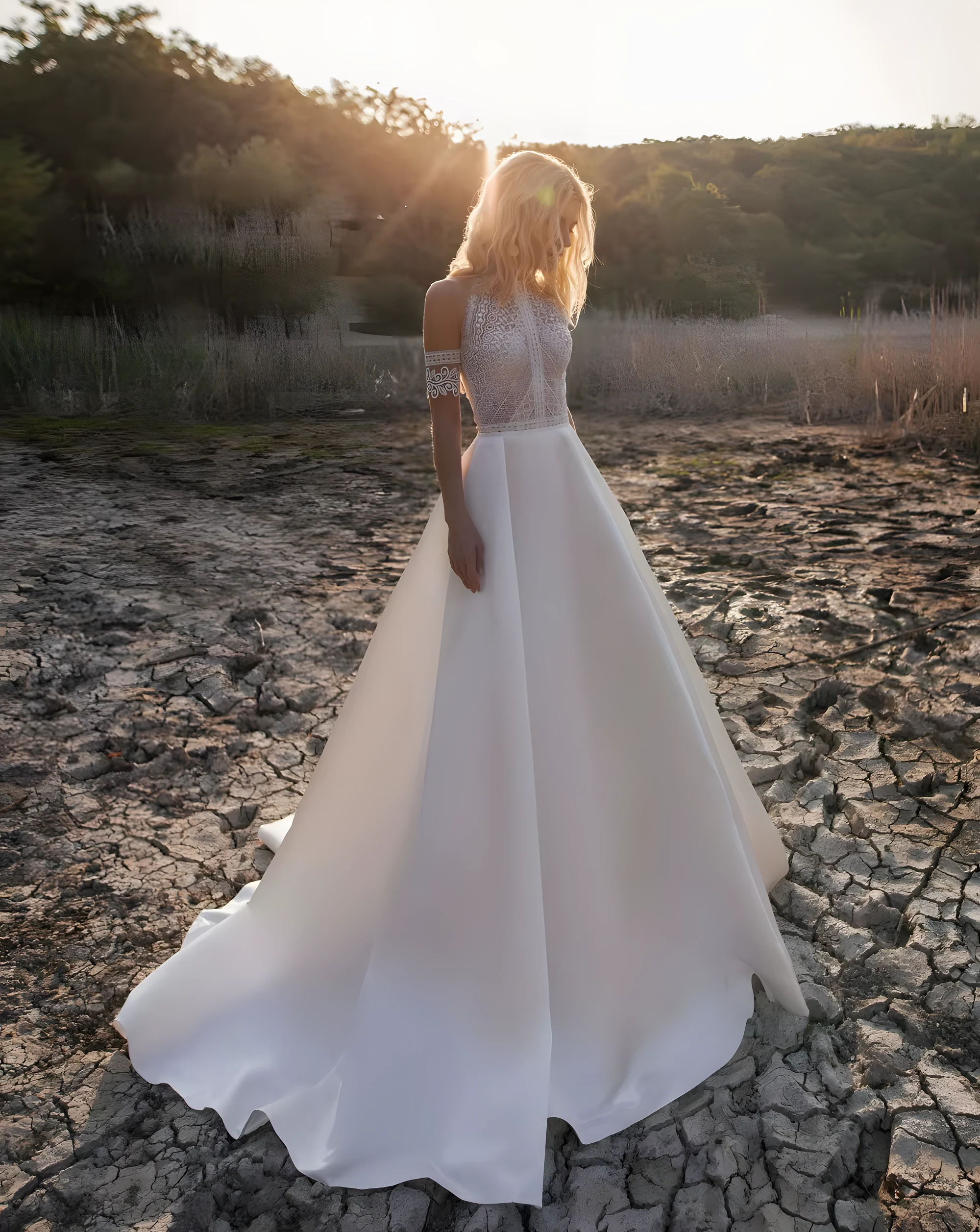Robe de Mariée au style bohème coupe A en dentelle