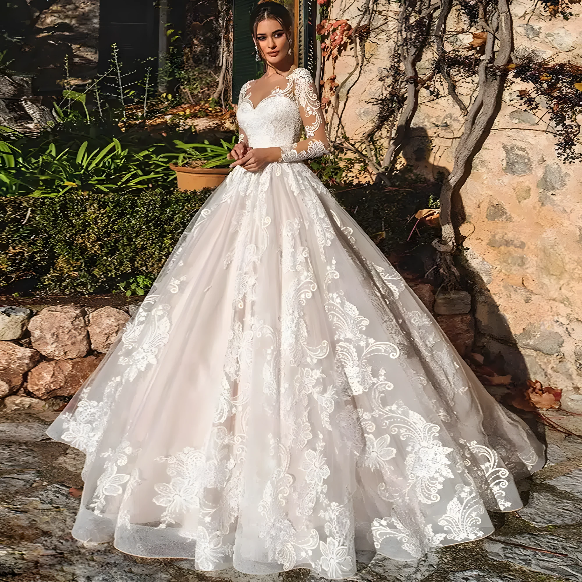 Robe de mariée style romantique en tulle et dentelle