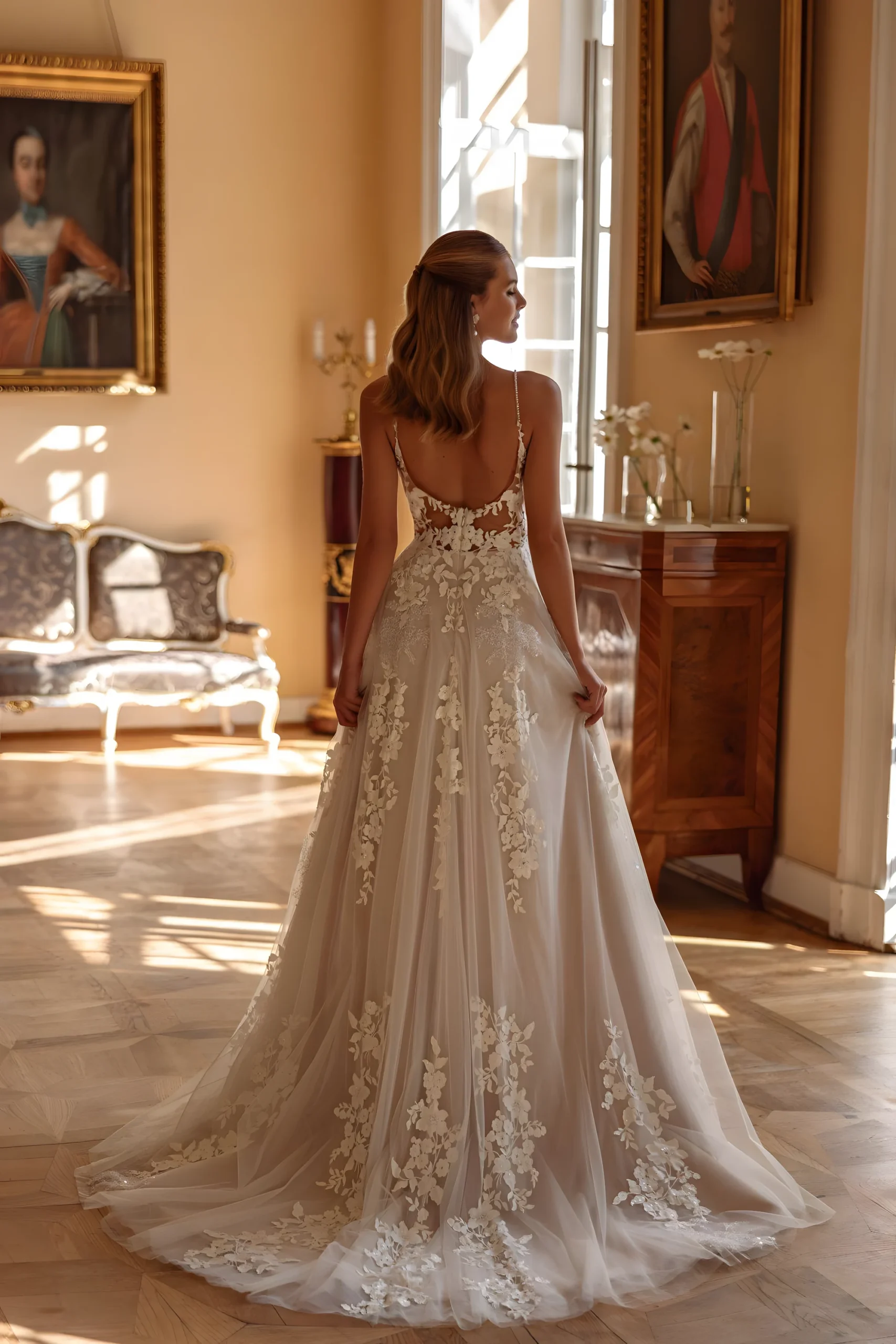Robe de mariage au dos nu complet et épaules dénudées