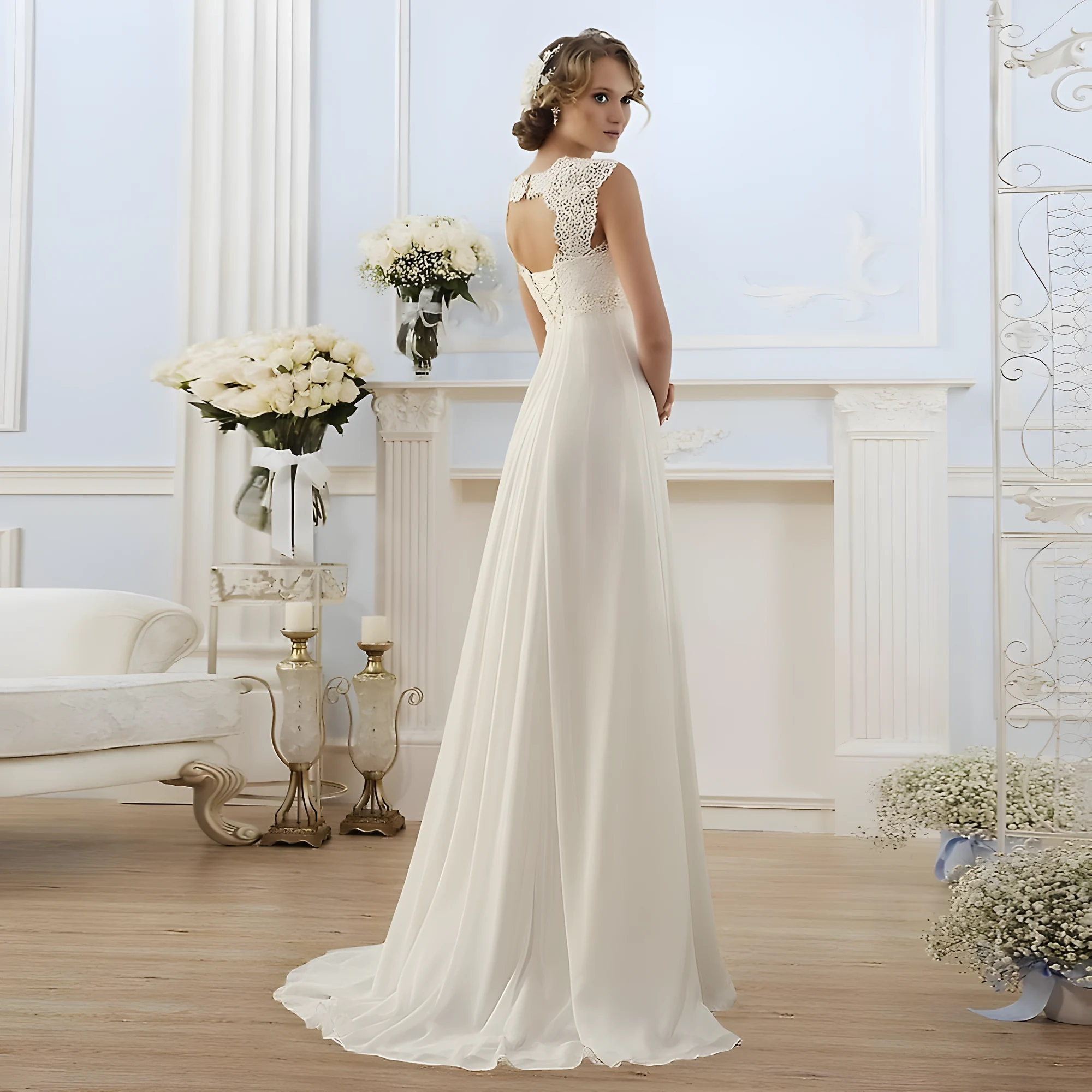 Robe de mariage bohème taille haute avec dos nu