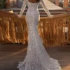 Robe de Mariée en dentelle, manches longues et dos demi couvert