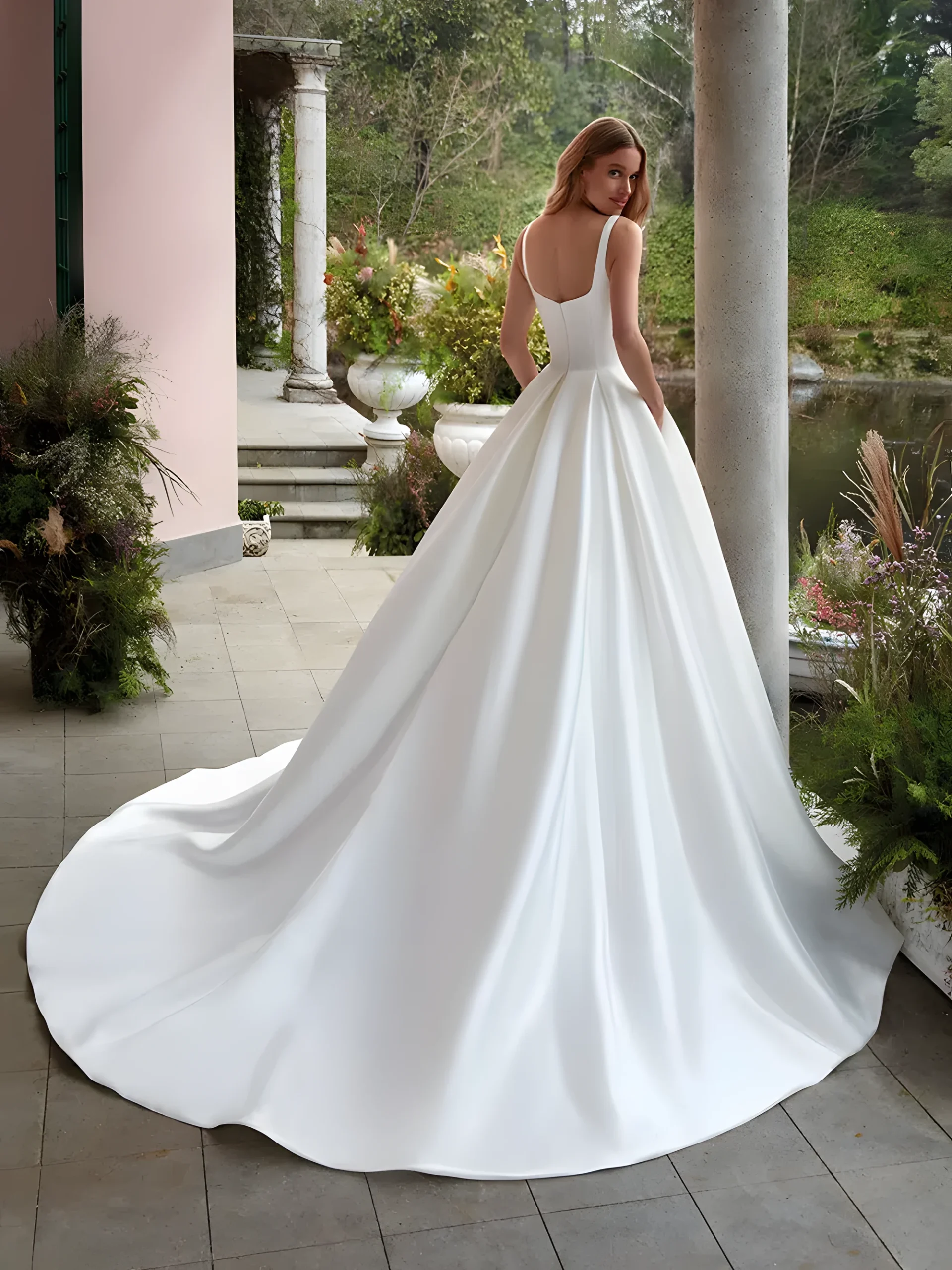 Robe de mariée princesse romantique en satin avec dos ouvert