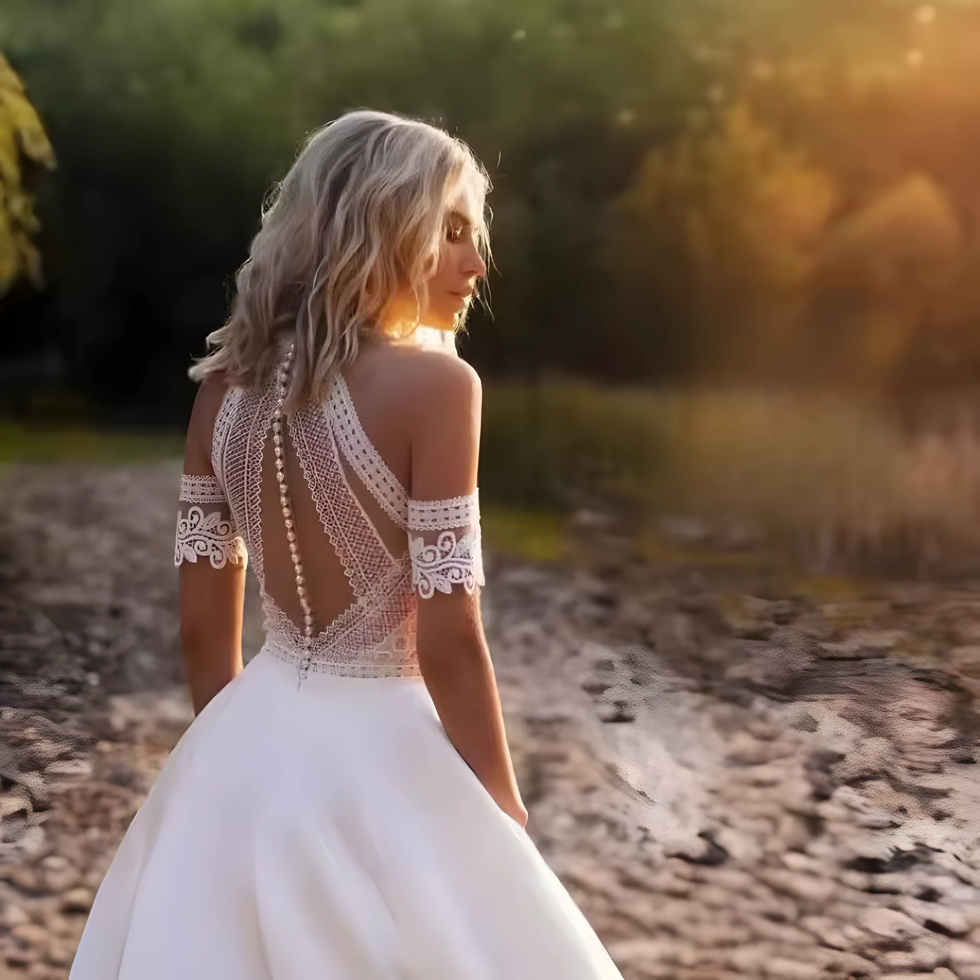 Robe de mariage façon bohème avec dos en partie couvert par dentelle