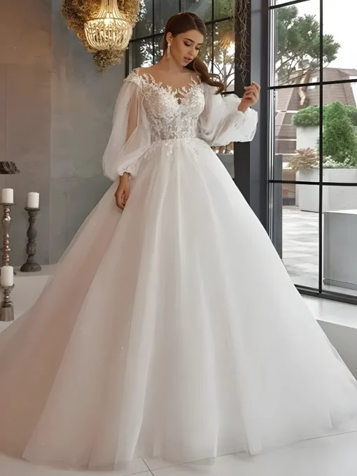 Robe de mariée dos nu en tulle avec paillette