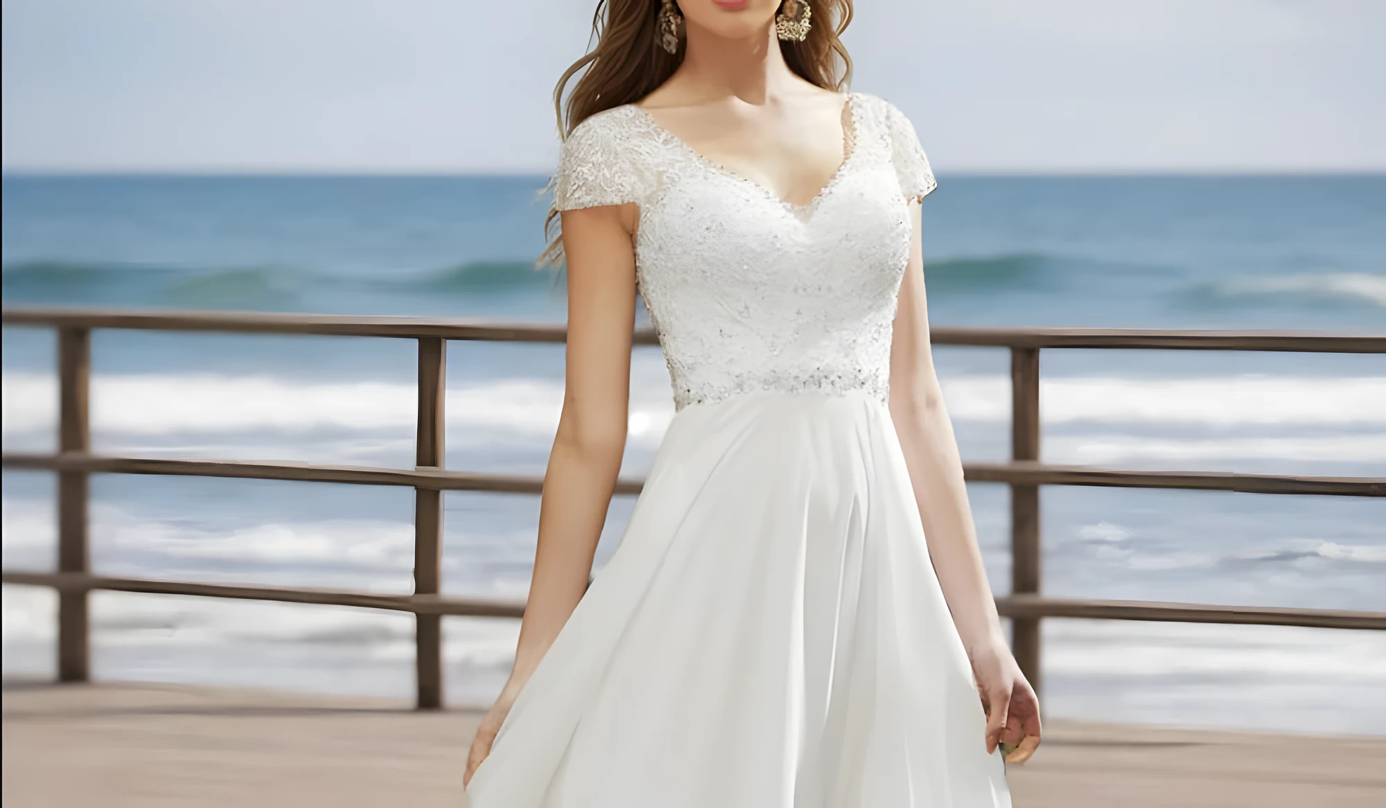 Robe de mariée façon bohème en mousseline avec manchons de dentelle