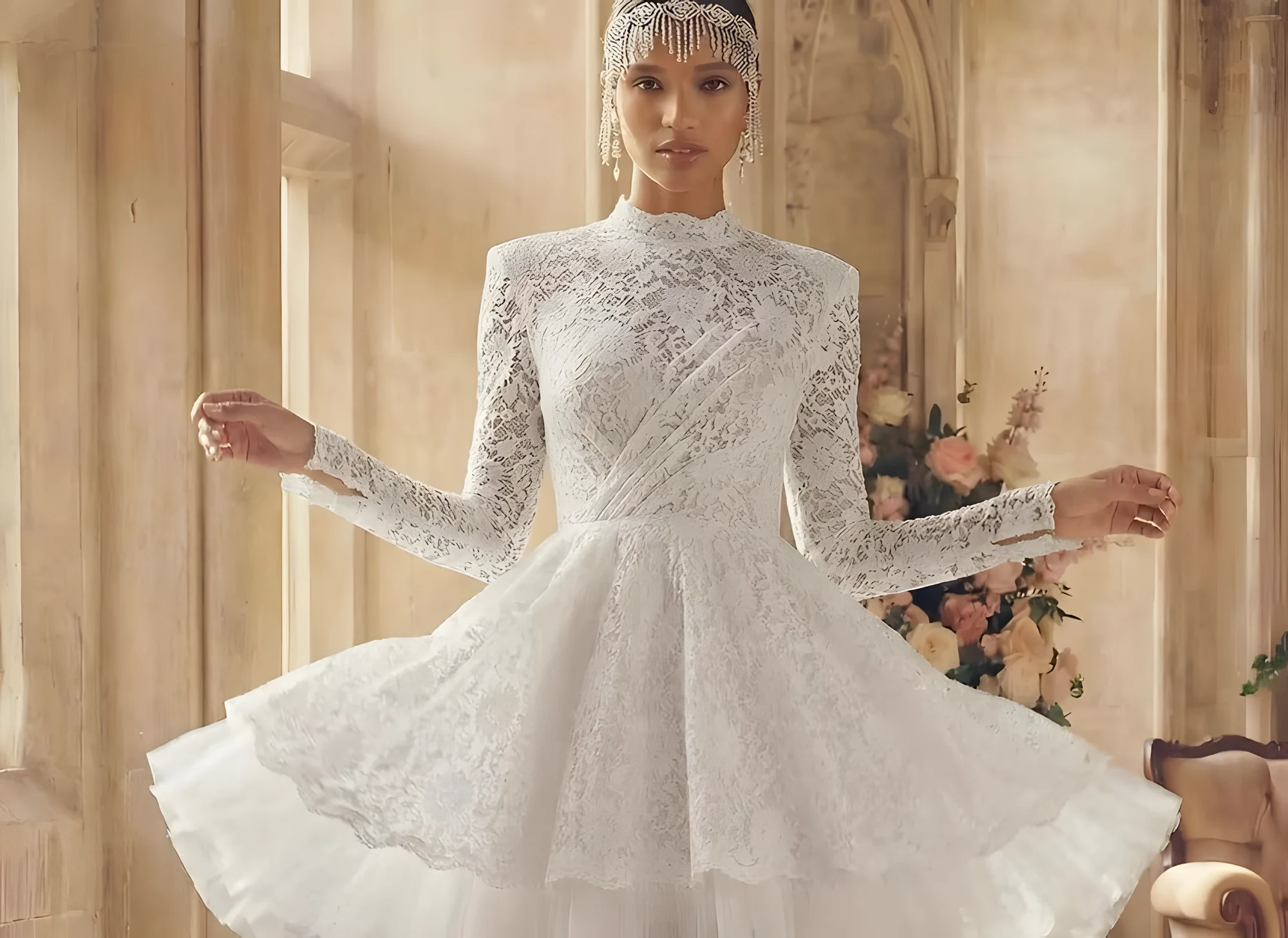 Robe de mariage courte en dentelle qui recouvre le corps