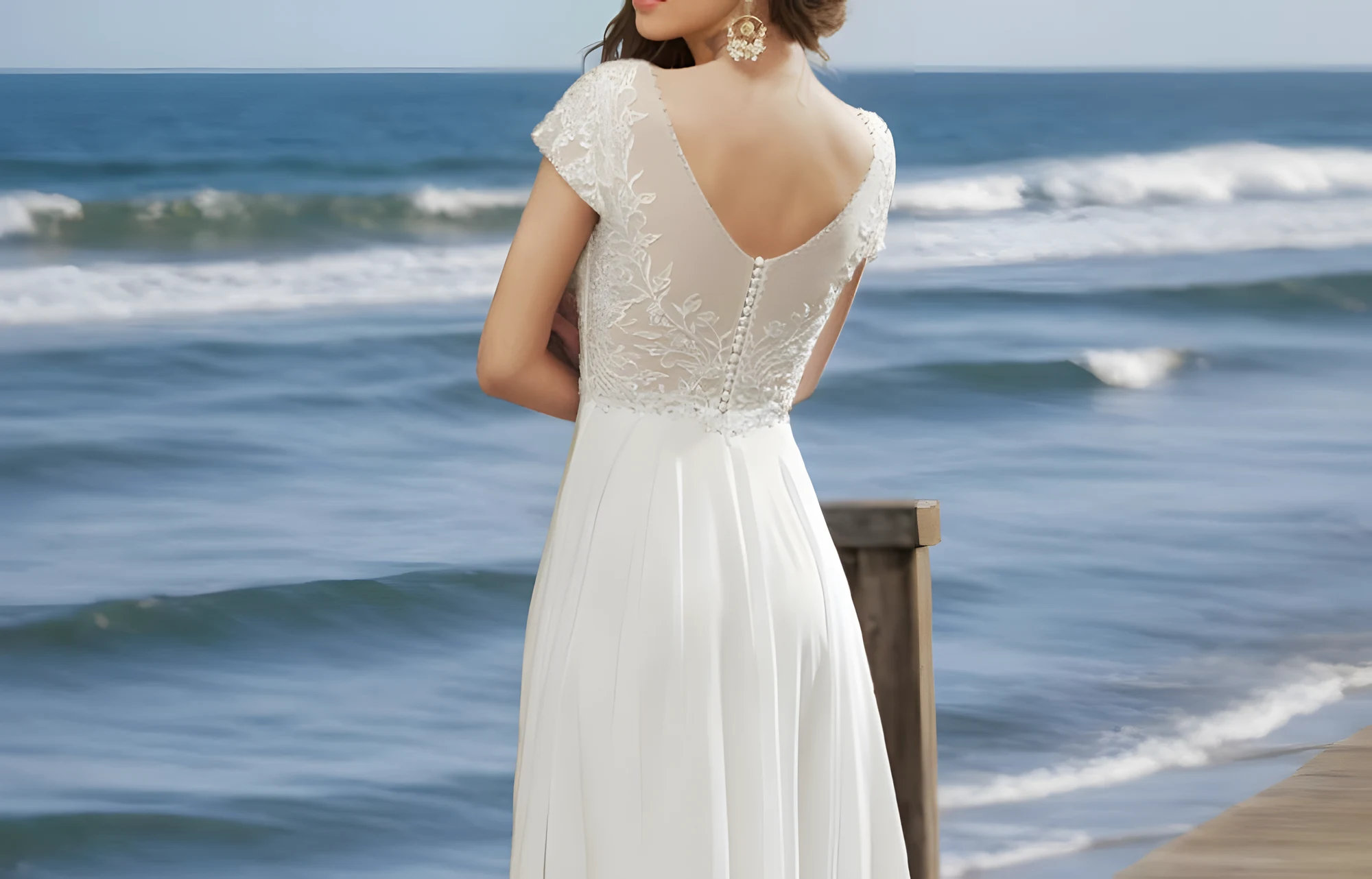 Robe de noces pour mariage bohème en mousseline avec dos demi nu