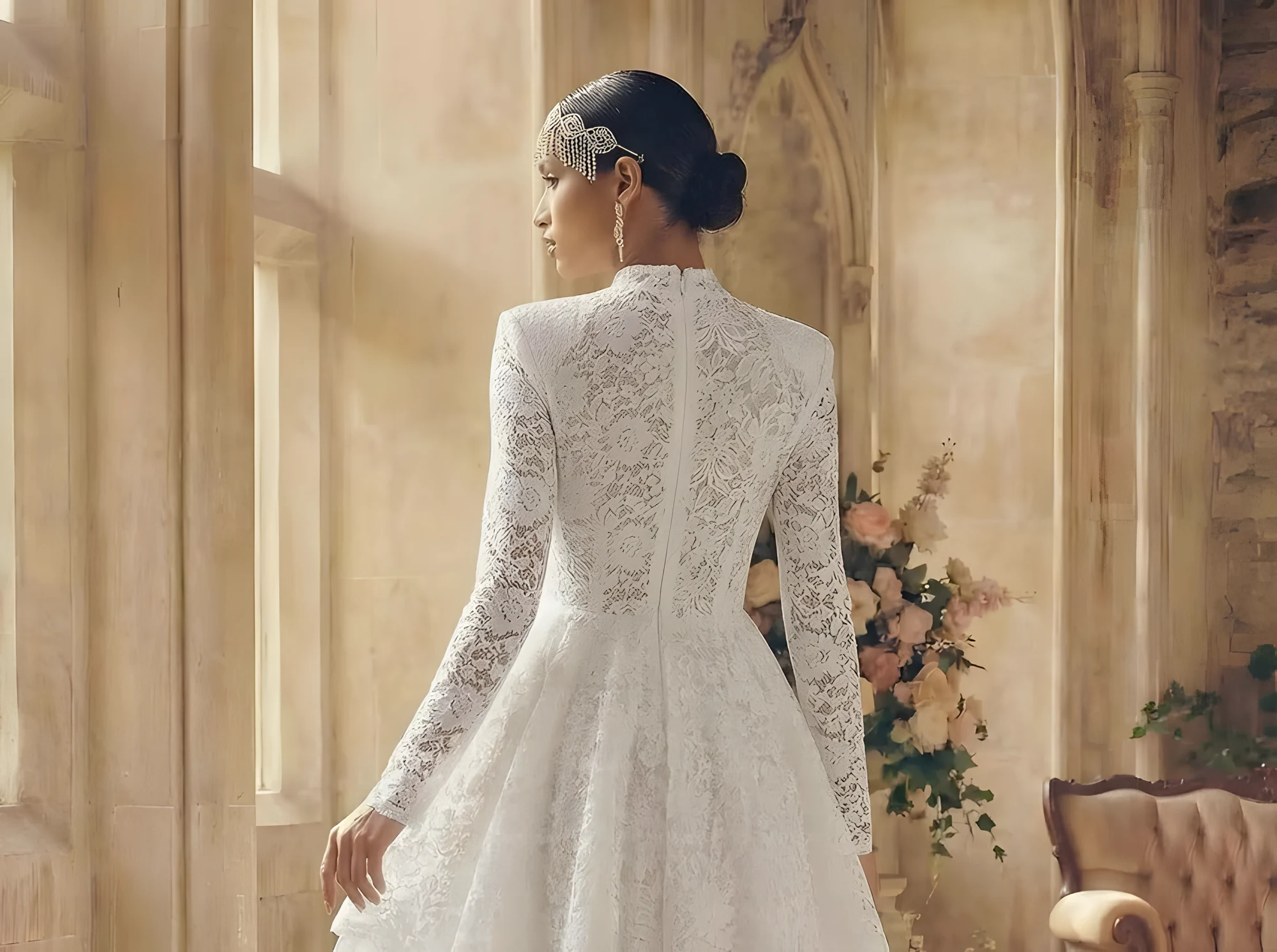 Robe de mariée en dentelle dos couvert
