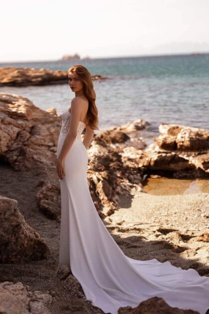Robe de Mariée en dentelle et mousseline style Sirène avec touche bohème chic