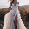 Robe de Mariée style champêtre en tulle léger avec col V profond
