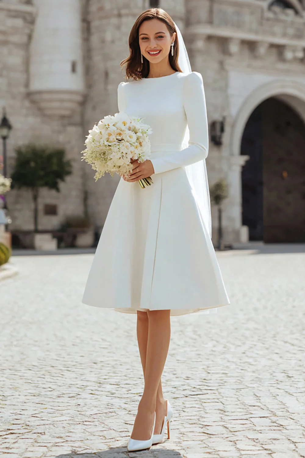 Robe de Mariée Mariage civil avec haut couvert et jupe courte