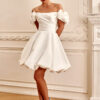 Robe de noce courte parfaite pour un mariage en civil avec col bardot et manchots tombants en fleurs 3D