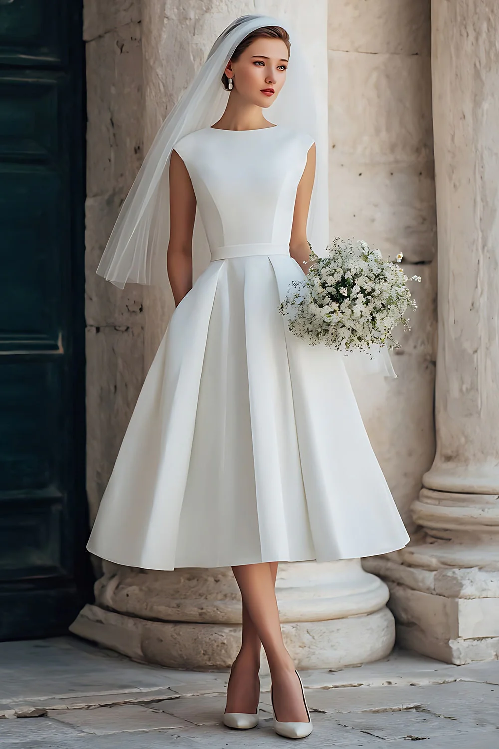 Robe de noce style rétro années 50 silhouette tea length