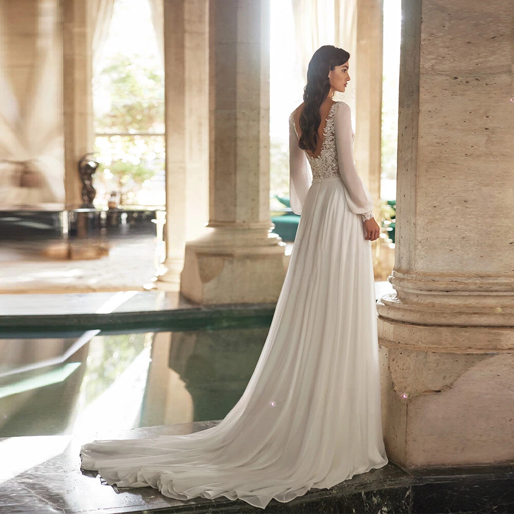 Robe de Noce rétro années 70 en mousseline légère et broderies sur dentelle