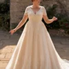 Robe de mariage sur mesure grande taille silhouette A avec imprimés sur tissu