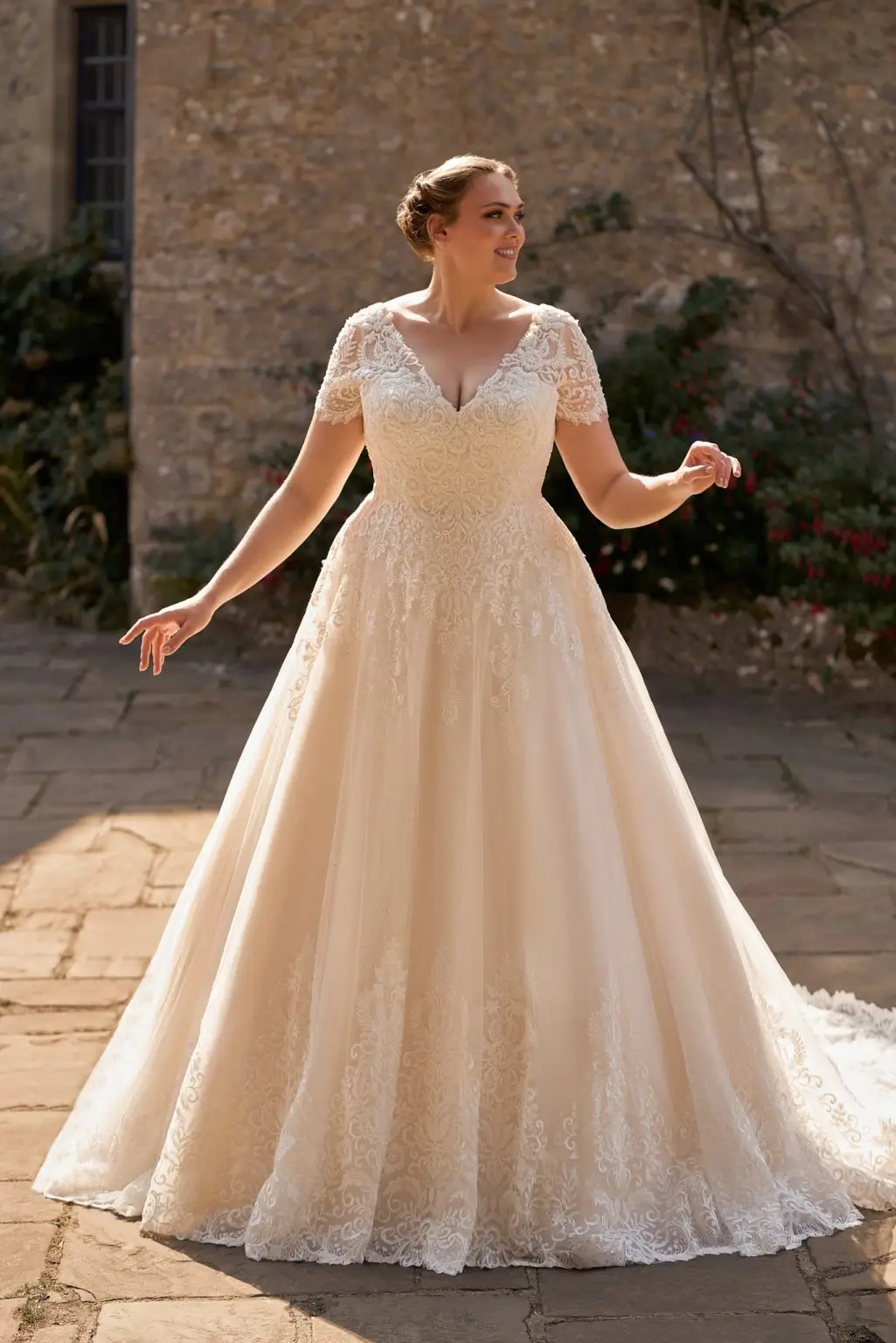 Robe de mariage sur mesure grande taille silhouette A avec imprimés sur tissu