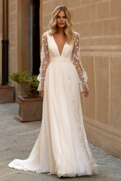 Robe Mariage Romantique Champêtre en mousseline fluide et légère