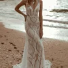 Robe de Mariée en Dentelle complète style bohème pour un mariage sur la plage