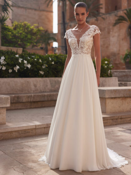 Robe de Mariée bohème champêtre en mousseline et dentelle fine pour un effet garanti