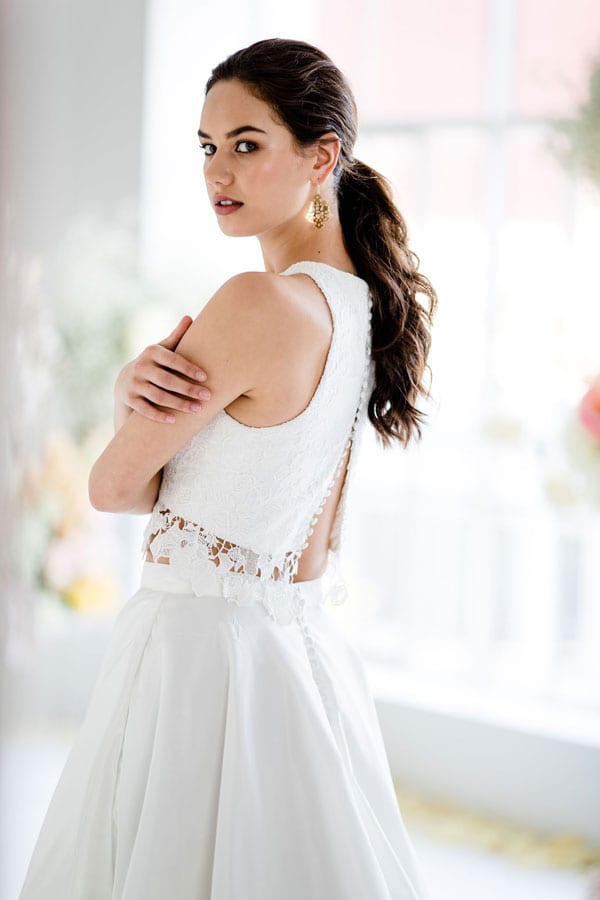 Robe de noce en 2 pièces style bohème en organza