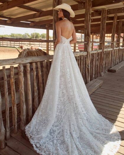 Robe de Mariée au Dos Nu en dentelle avec robe au tombé fluide