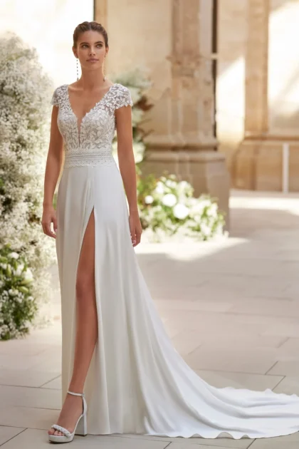 Robe de Mariée Dos Nu dentelle fine sur mousseline