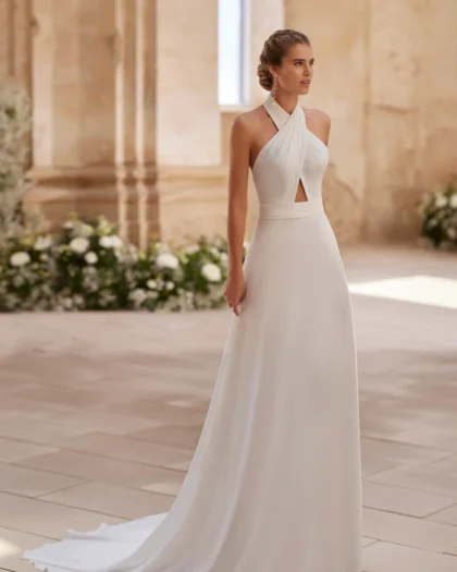 Robe de mariage en mousseline de soie avec dos nu