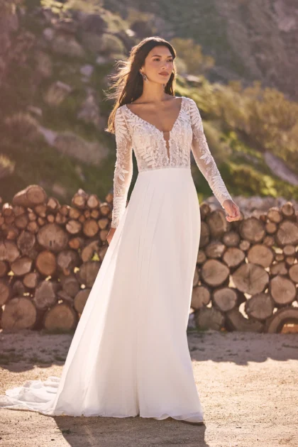 Robe de Mariée avec manches Longues silhouette A et allure bohème