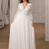 Robe de Mariée silhouette A en mousseline de soie aux manches longues
