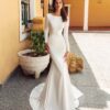 Robe de Mariée structurée en Satin coupe Sirène aux Manches Longues