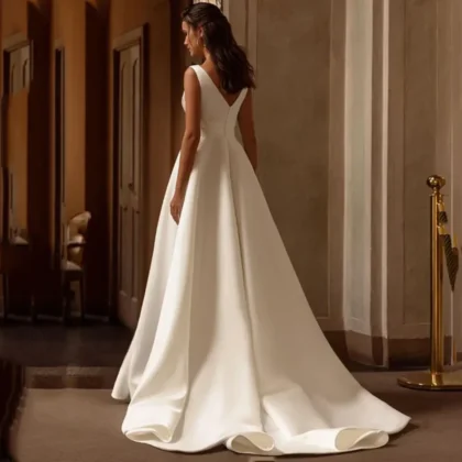 Robe de noce style princesse romantique dans tissus en taffetas structuré